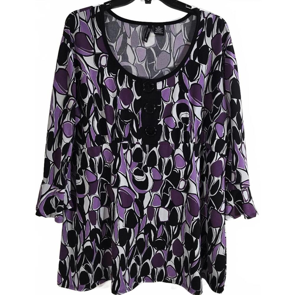 New Directions Purple and Black Patterned Long Sleeve Tunic Top Plus Size 2X - Picture 1 of 5